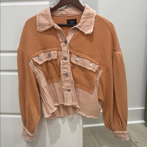 Vici Orange Cropped Jean Jacket with Pointed Collar